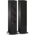 DALI Sonik 9 passive floorstanding speakers with sleek black cabinets and dual drivers, designed for high-quality home audio.