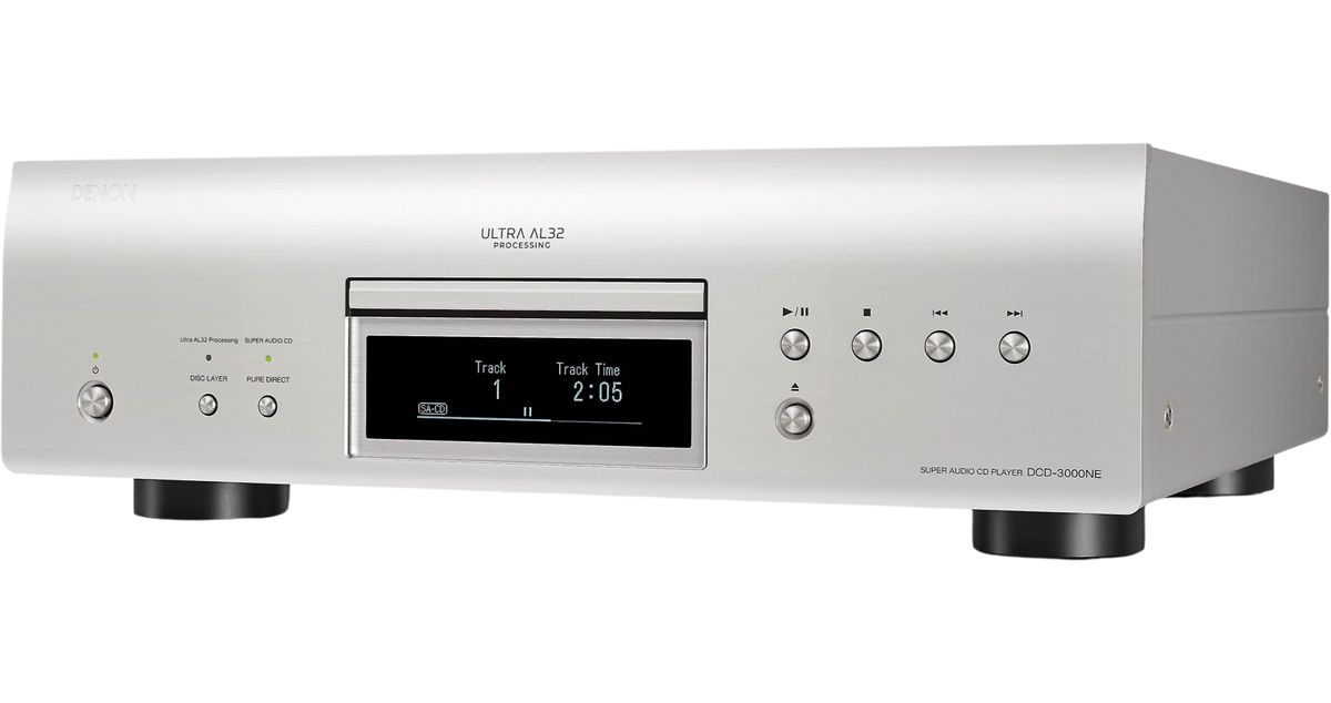 Denon DCD-3000NE CD player with silver finish, front loading tray, and digital display, designed for high-quality audio playback.