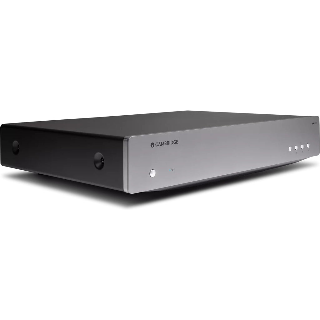 Cambridge Audio AXN10 music streamer showing front display and control buttons for high-quality audio streaming.