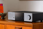 Cambridge Audio EXA100 integrated stereo amplifier, black, front view