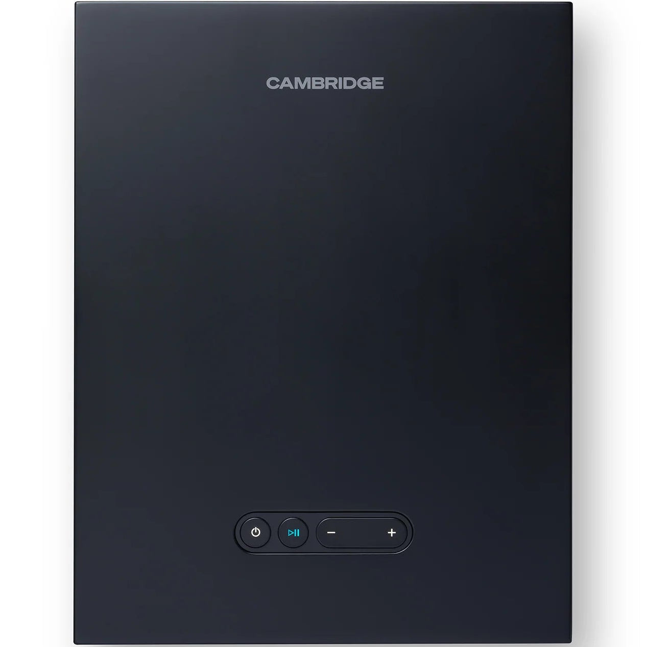 Black Cambridge Audio L/R X active bookshelf speakers with sleek design and front-facing drivers for high-quality sound.