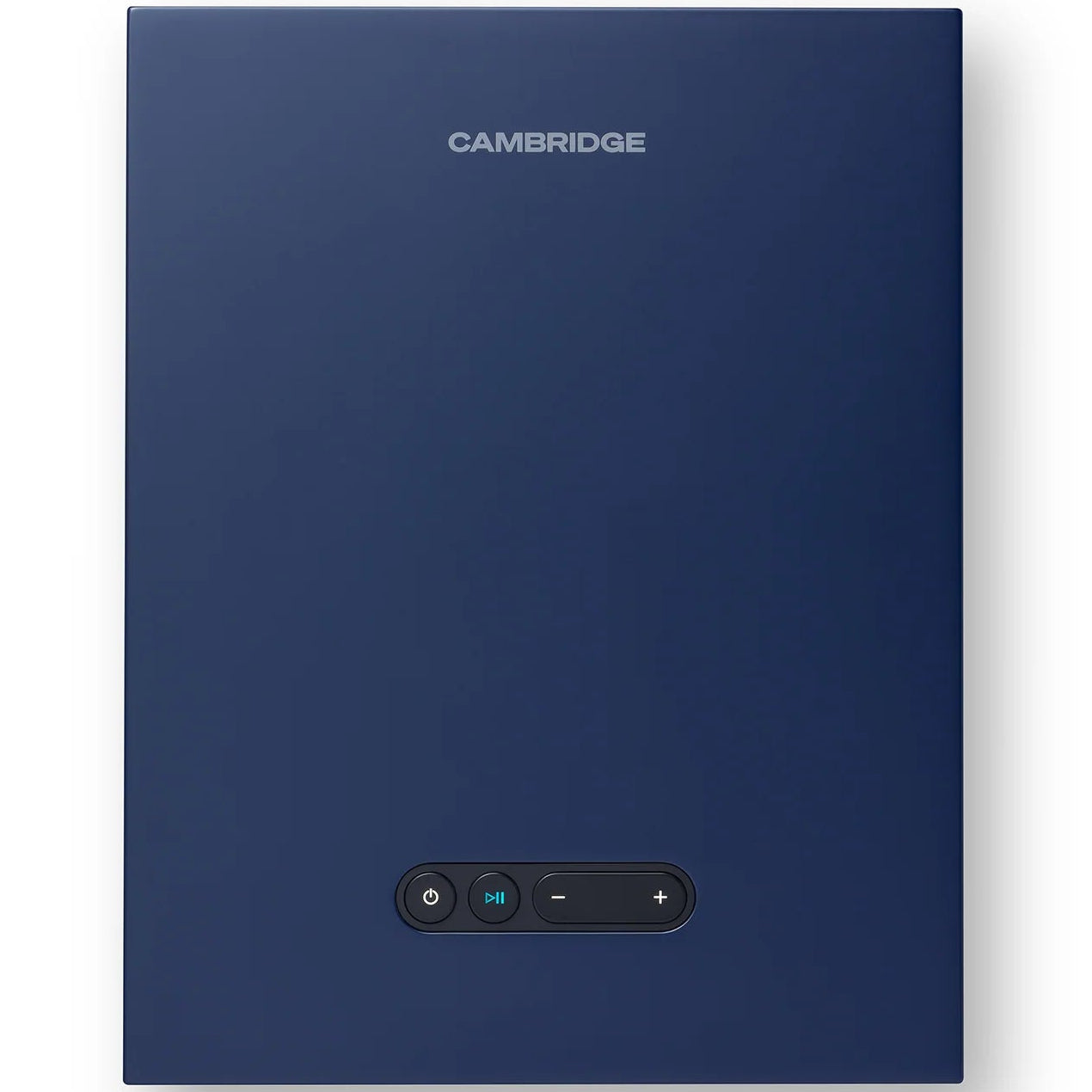 Cambridge Audio L/R X active bookshelf speakers in blue, showcasing sleek design and compact size for high-quality audio.