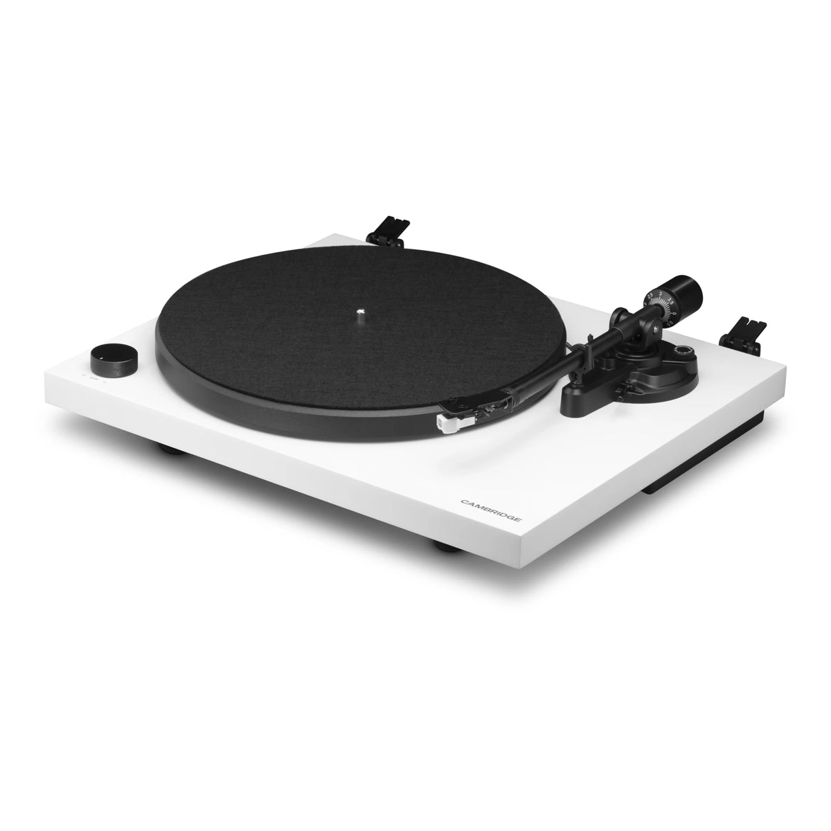 Cambridge Audio Spira belt-drive turntable in White with the dust cover removed