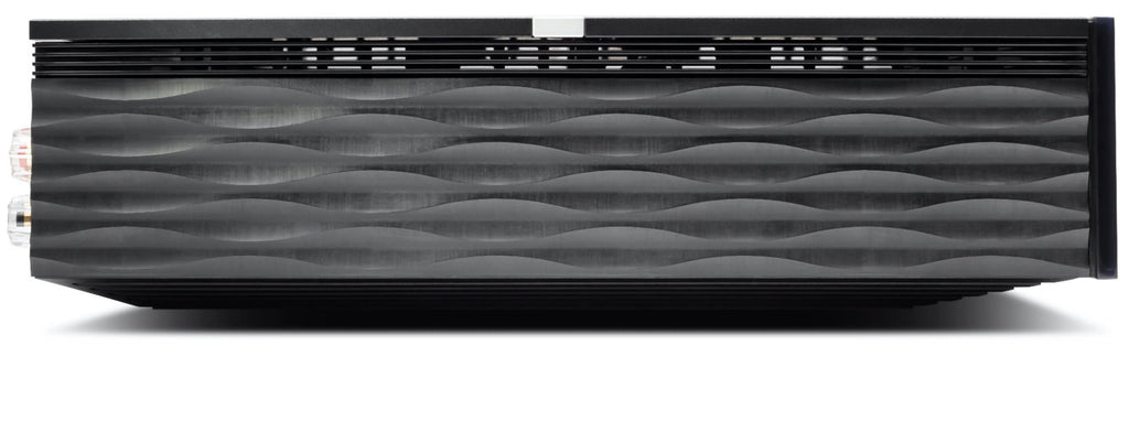 Cambridge Audio EVO 150 stereo amplifier with sleek black design and control knobs, front view showing display panel and input options.