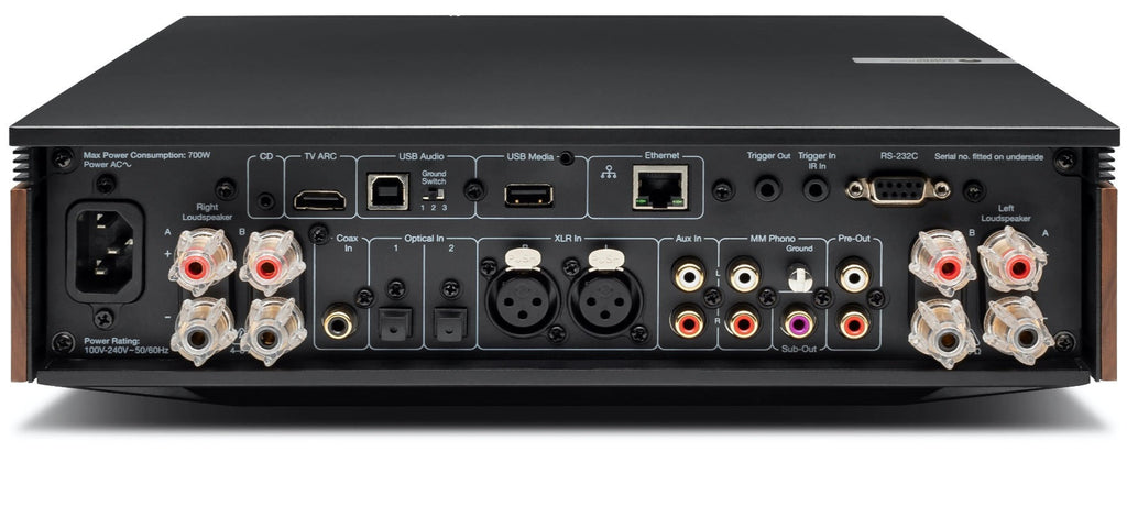 Cambridge Audio EVO 150 stereo amplifier with sleek black design and control knobs on the front panel.
