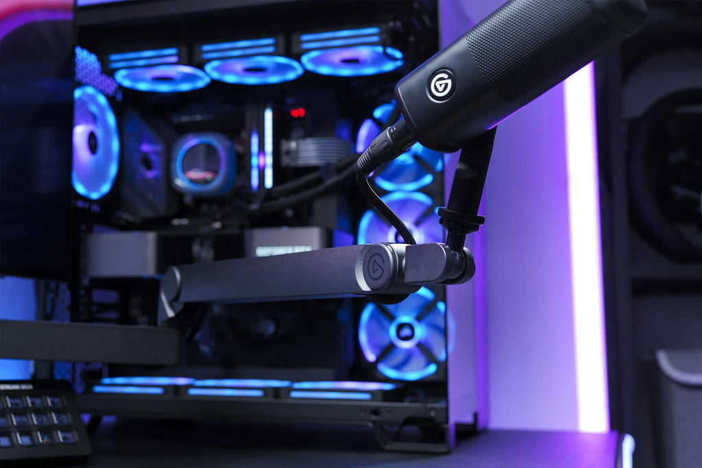 Elgato Wave Mic Arm Pro broadcast microphone arm with adjustable joints and sleek black finish for streaming and recording setups.