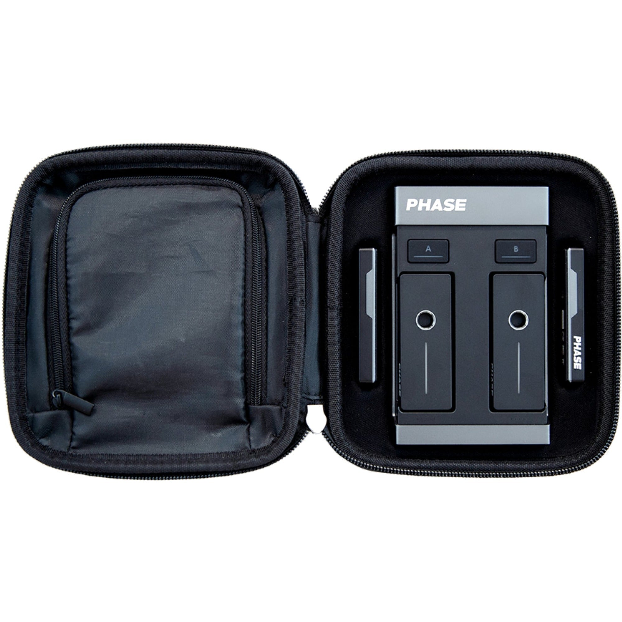 Open Phase DJ case showing padded interior with compartments for DJ equipment and accessories.