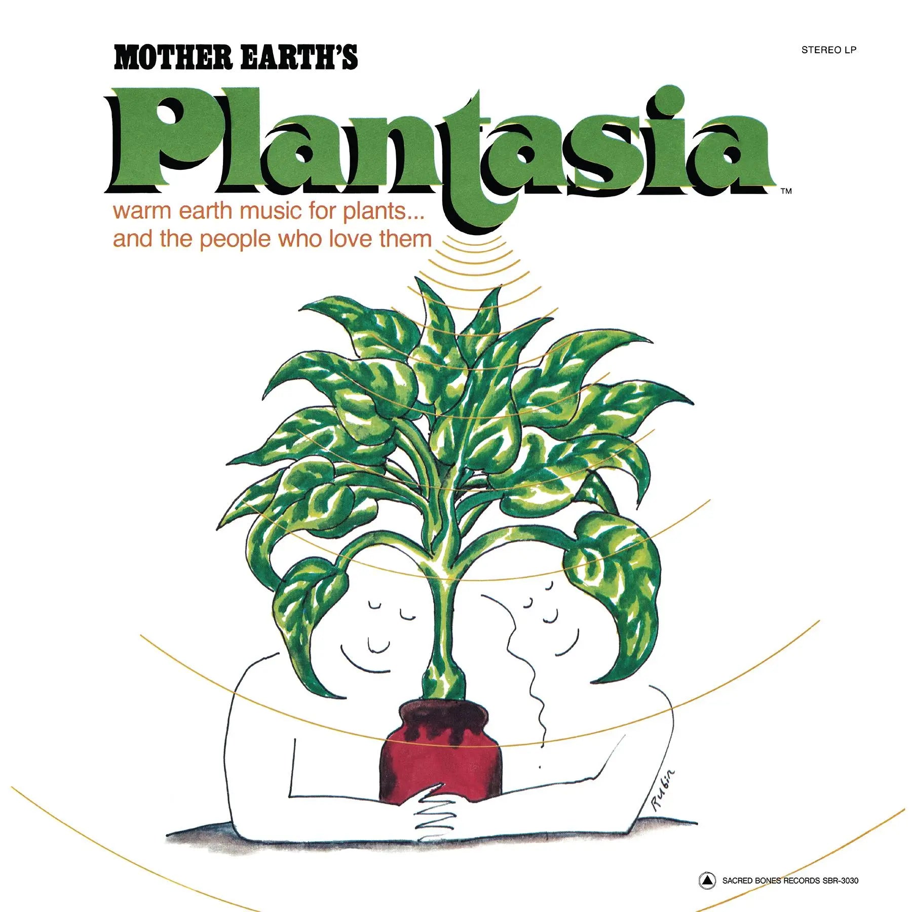 Green vinyl LP of Mort Garson's Mother Earth's Plantasia by Sacred Bones Records, featuring electronic music and album artwork.
