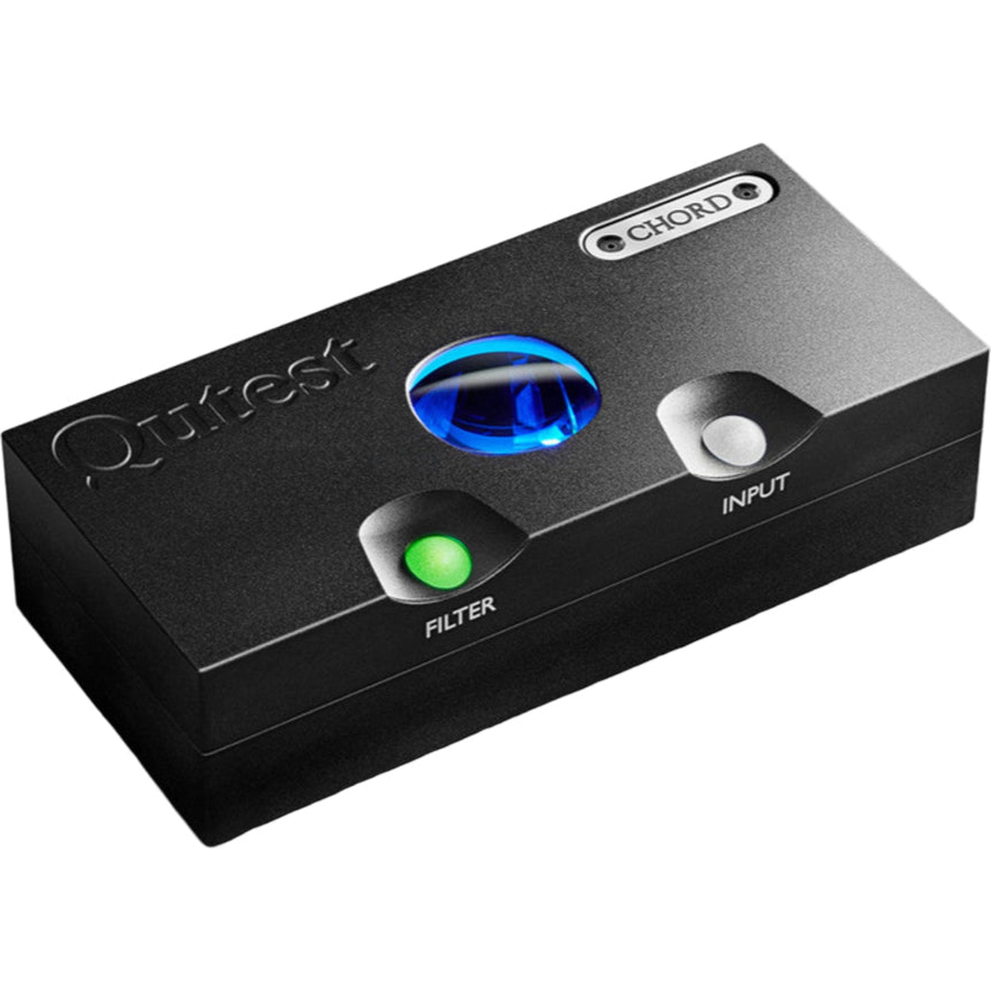 Chord Electronics Qutest headphone amplifier and DAC with sleek silver design and front panel controls.