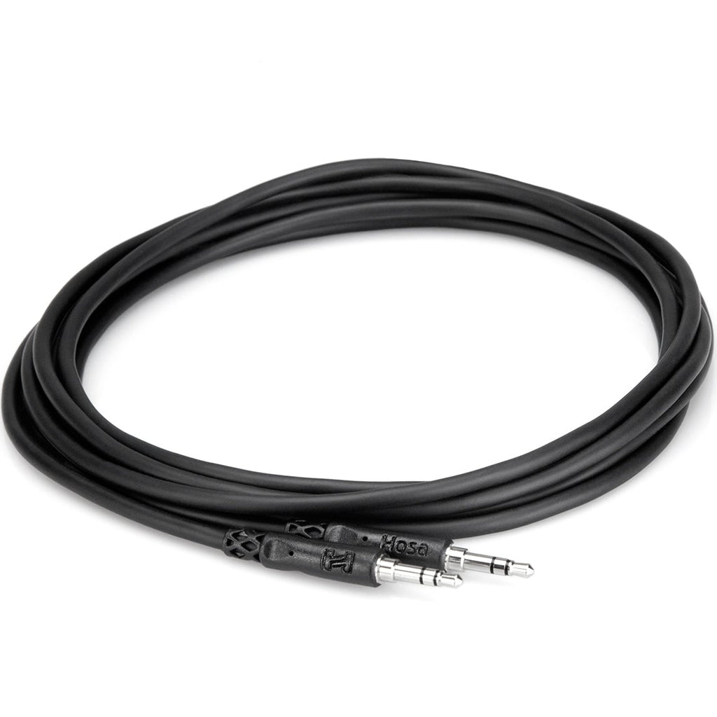 Hosa CMM-105 1.5m 3.5mm TRS to TRS audio cable coiled with colorful connectors for connecting audio devices
