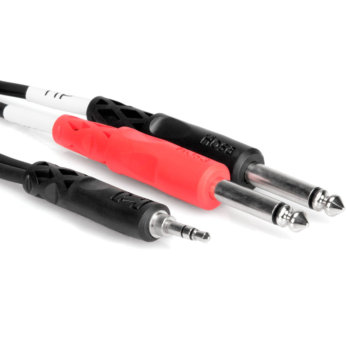 Hosa CMP-159 3.5mm TRS to dual 6.3mm TS Y-cable, 3m length, with black connectors and flexible cable design.