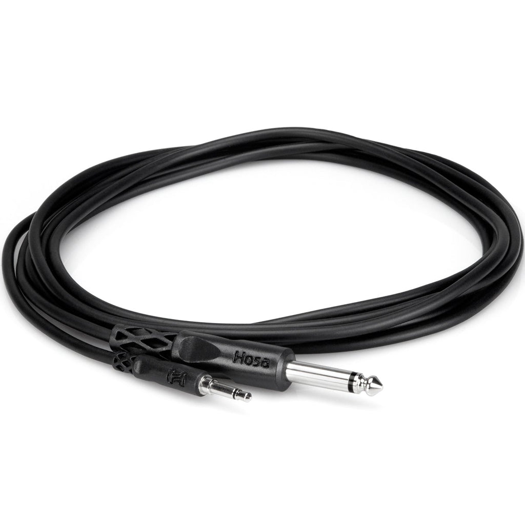 Hosa CMP-303 1m TRS to TS stereo audio cable coiled, with 3.5mm TRS and 6.3mm TS connectors for musical or audio equipment.