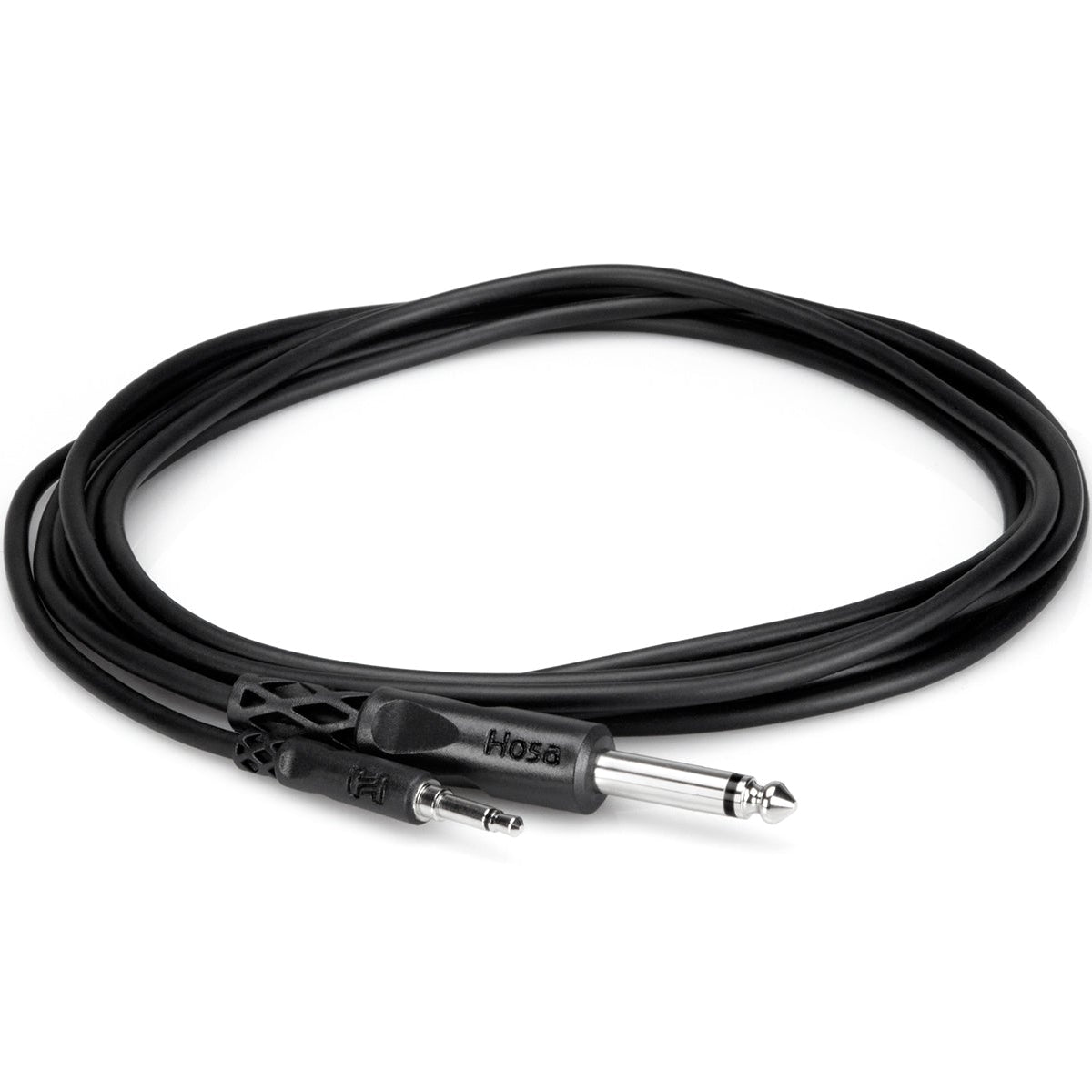 Hosa CMP-303 1m TRS to TS stereo audio cable coiled, with 3.5mm TRS and 6.3mm TS connectors for musical or audio equipment.