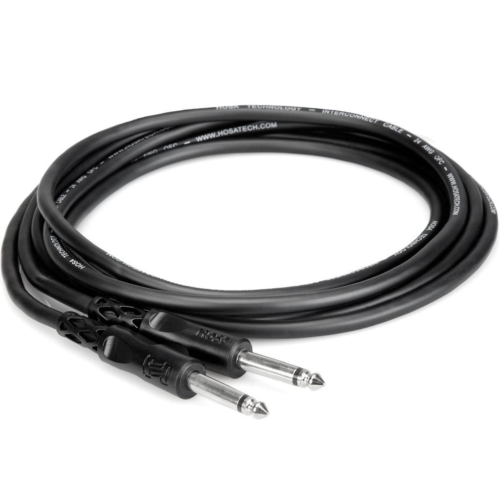 Hosa CPP-105 6.3mm TS to 6.3mm TS audio cable, 1.5 meters long, coiled with red and blue connectors.