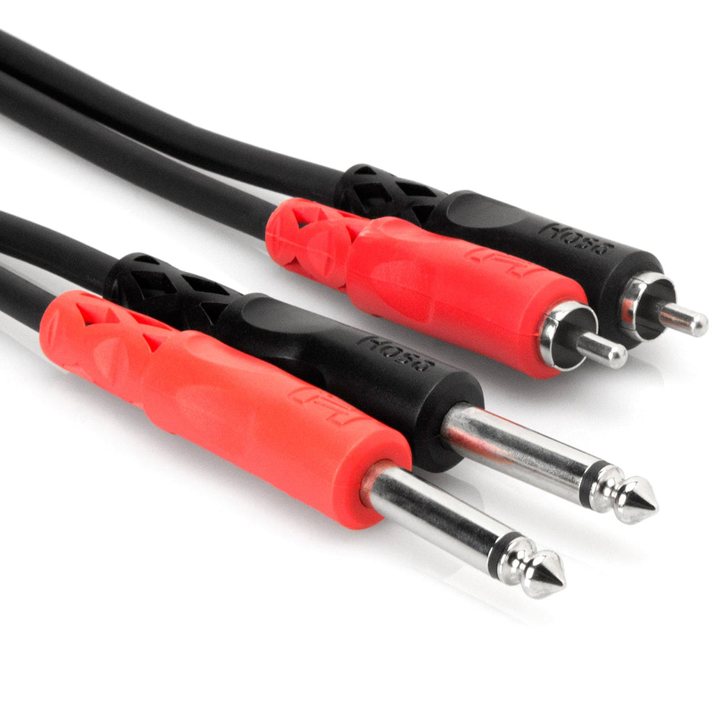 Hosa CPR-203 dual 6.3mm TS to dual RCA cable, 3 meters, with black connectors and cable for audio connections.
