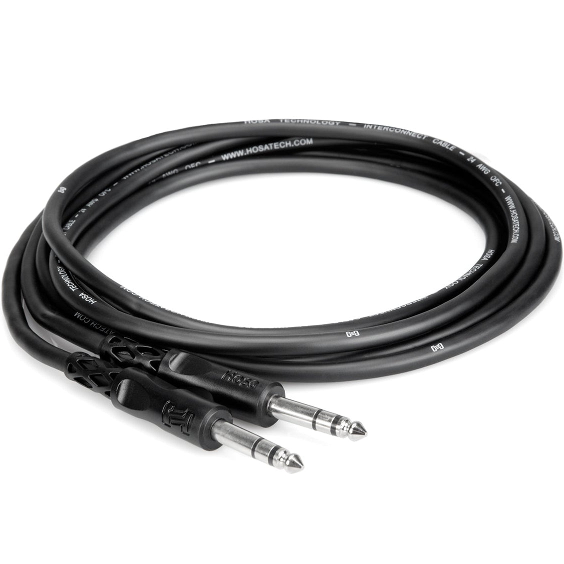 Hosa CSS-105 6.3mm TRS to 6.3mm TRS audio cable, 1.5 meters long, coiled with colorful RGB design visible.