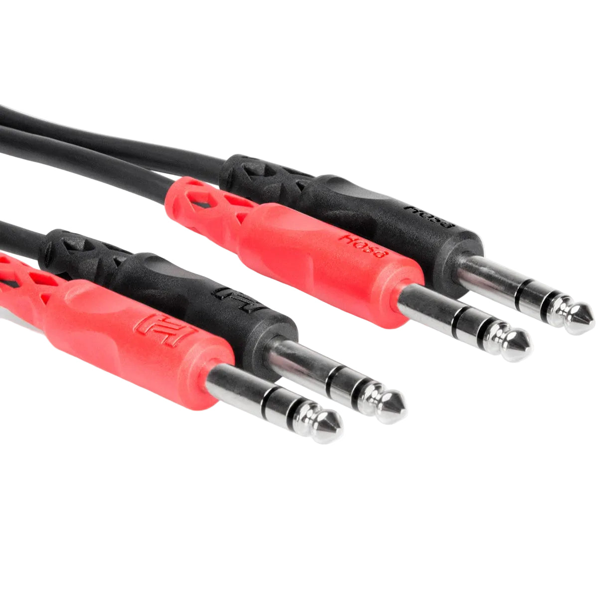 Hosa CSS-202 dual 6.3mm TRS cable, 2 meters long, featuring sturdy connectors and flexible black insulation.