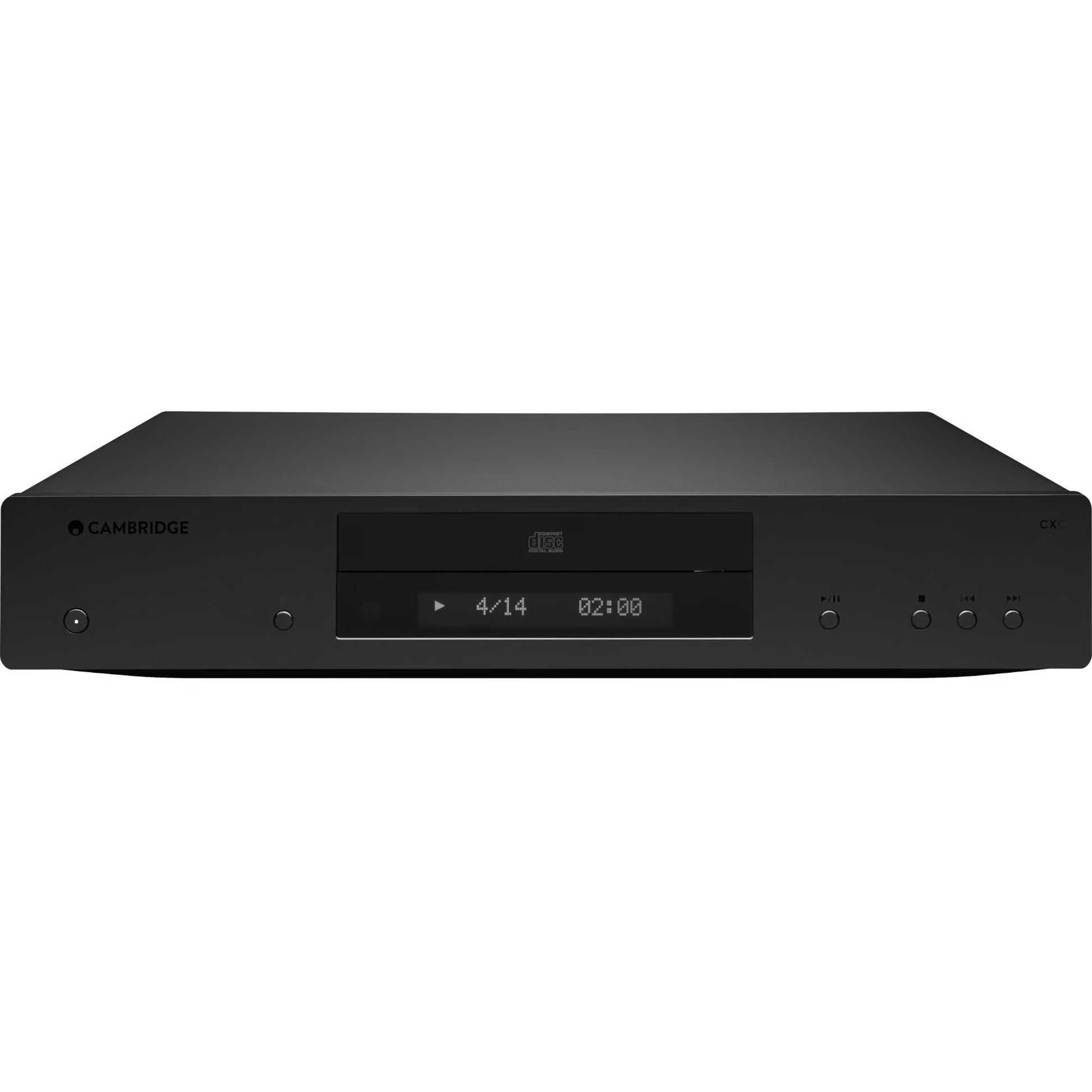 Cambridge Audio CXC CD player with silver finish and front loading tray, showcasing sleek design and control buttons.