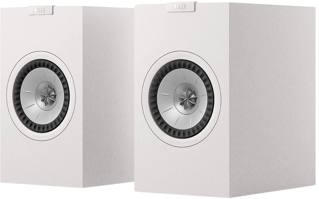 KEF Q1 Meta passive bookshelf speakers with sleek black cabinets and dual drivers for high-quality home audio listening.