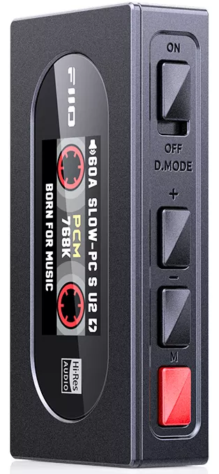 FiiO KA15 headphone amplifier and DAC device with sleek black design and control buttons on top.