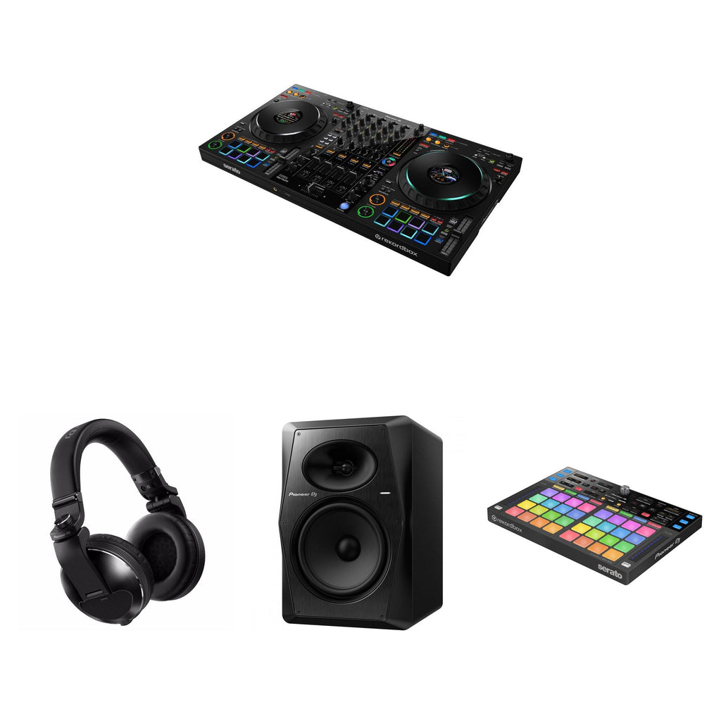Pioneer DJ DDJ-FLX10 Command Center DJ bundle with mixer and control interface, featuring multiple jog wheels and control knobs.