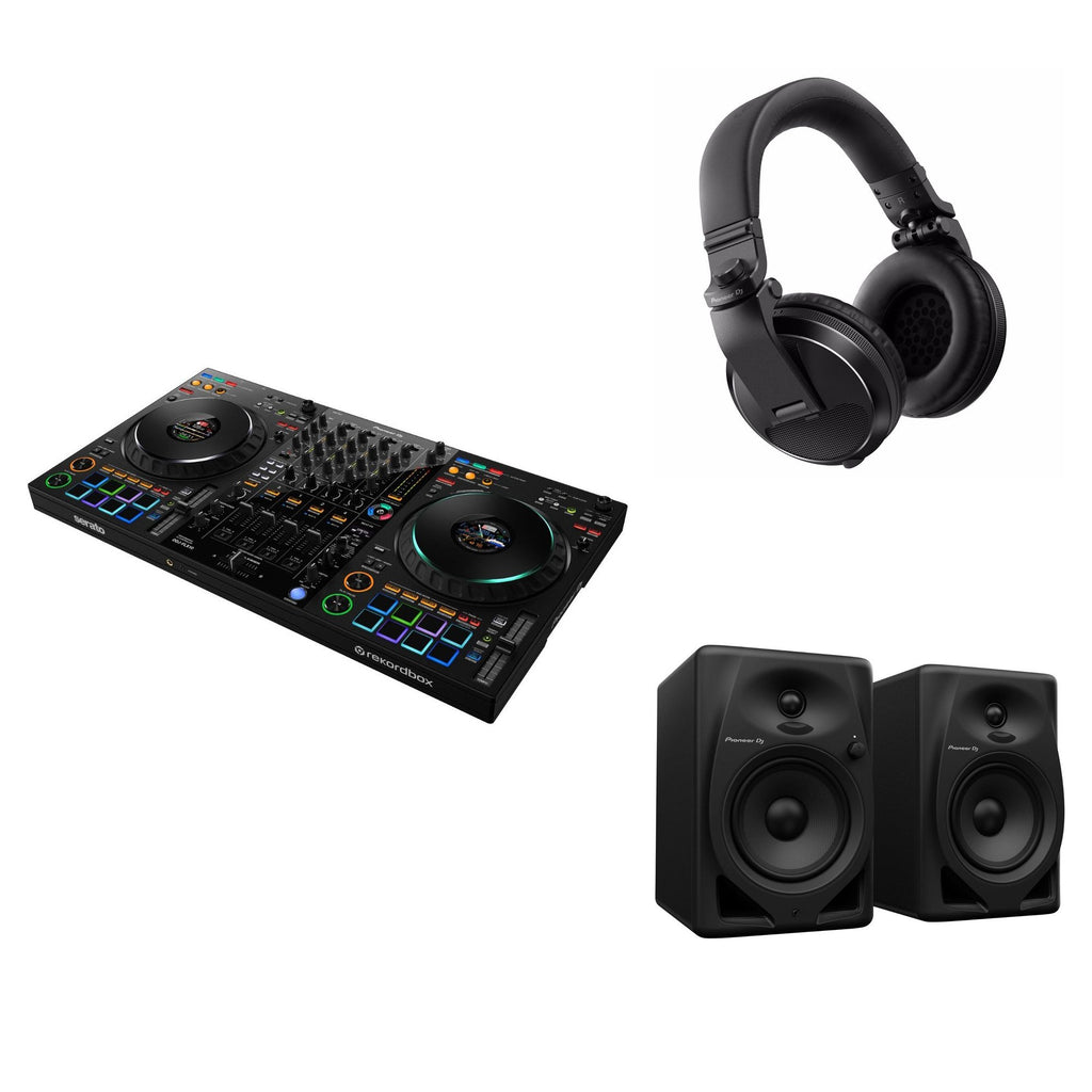 Pioneer DJ DDJ-FLX10 home studio DJ bundle with controller, headphones, and accessories for DJing at home.