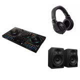 Pioneer DJ DDJ-FLX10 home studio DJ bundle with controller, headphones, and accessories for professional mixing and practice.