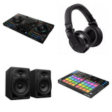 Pioneer DJ DDJ-FLX10 Pro Studio DJ bundle with controller, headphones, and accessories for professional DJ setup.