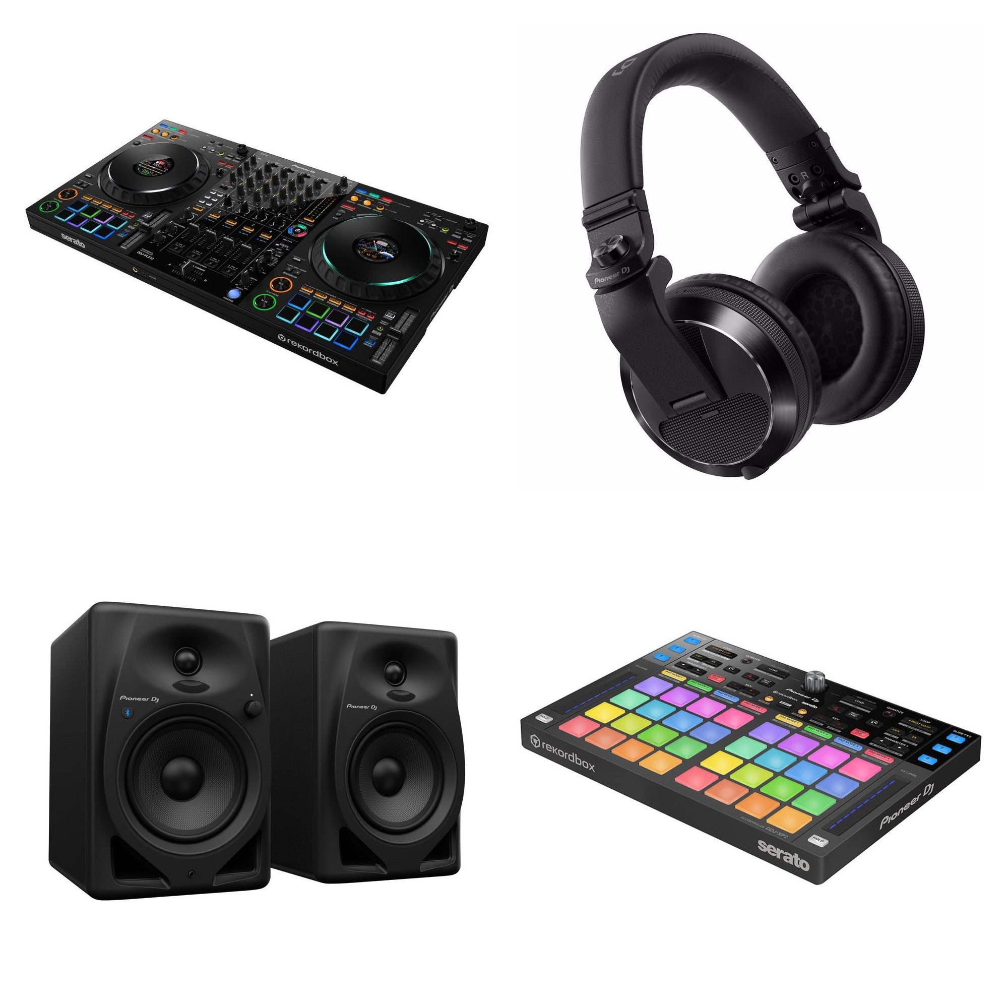 Pioneer DJ DDJ-FLX10 Pro Studio DJ bundle with controller, headphones, and accessories for professional DJ setup.