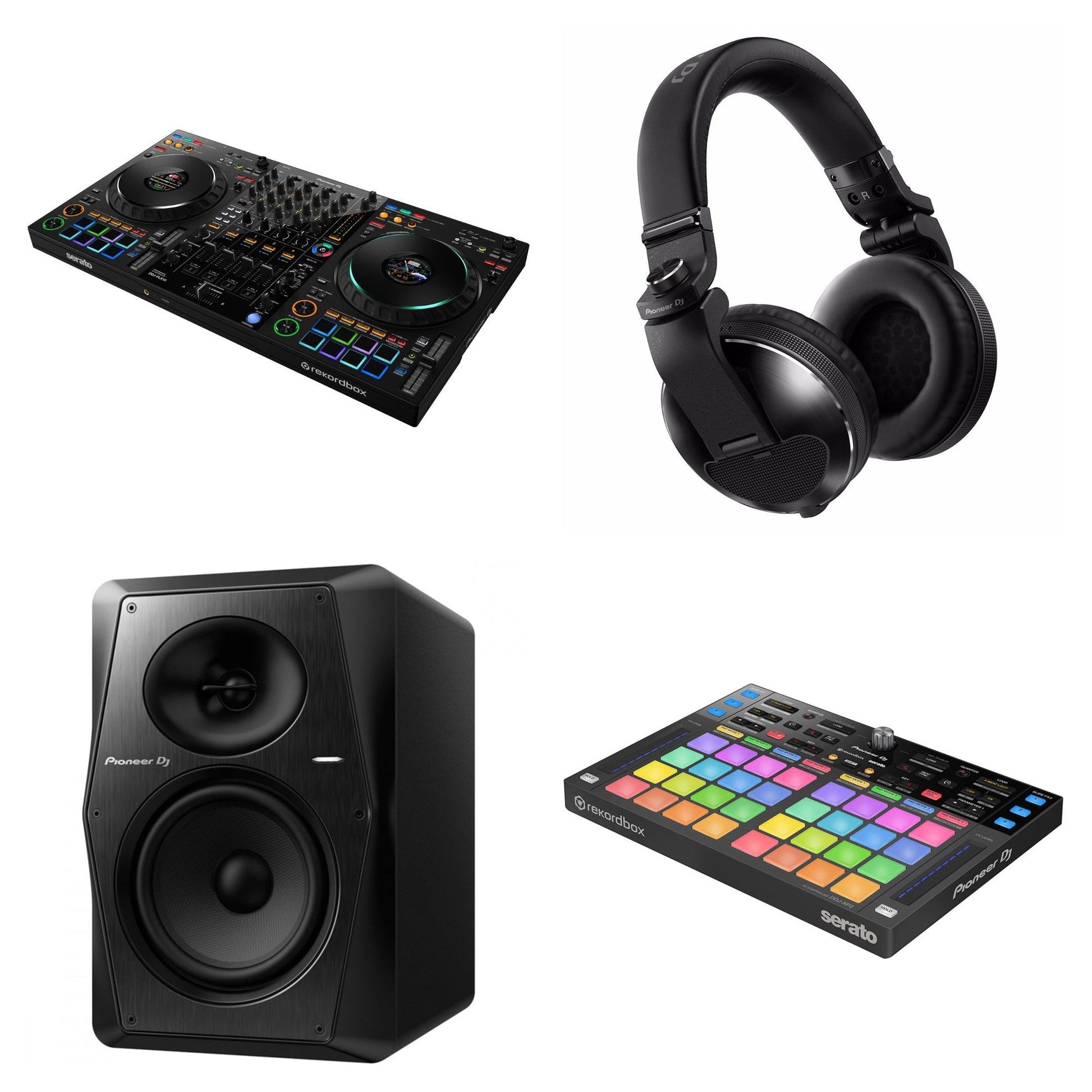 Pioneer DJ DDJ-FLX10 Ultimate Performance DJ bundle with dual decks, mixer, and accessories for professional DJing.