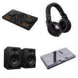 Pioneer DJ DDJ-FLX4 Pro Studio DJ bundle with controller, headphones, and accessories for professional mixing and performance.