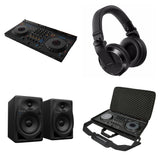 AlphaTheta DDJ-GRV6 DJ bundle setup with mixer, controllers, and accessories for professional DJing.