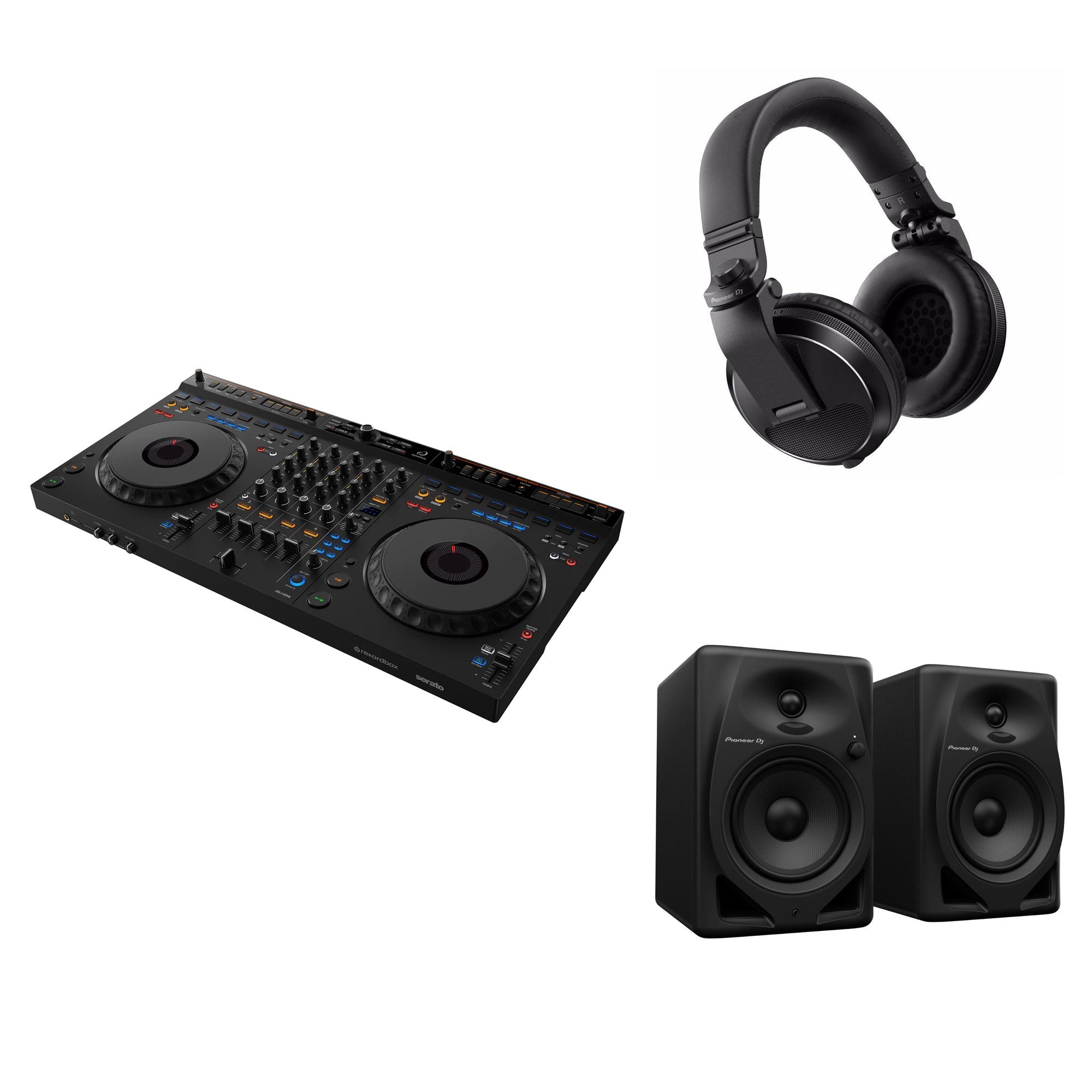 AlphaTheta DDJ-GRV6 home studio DJ bundle with turntables, mixer, and accessories for professional DJ setup.
