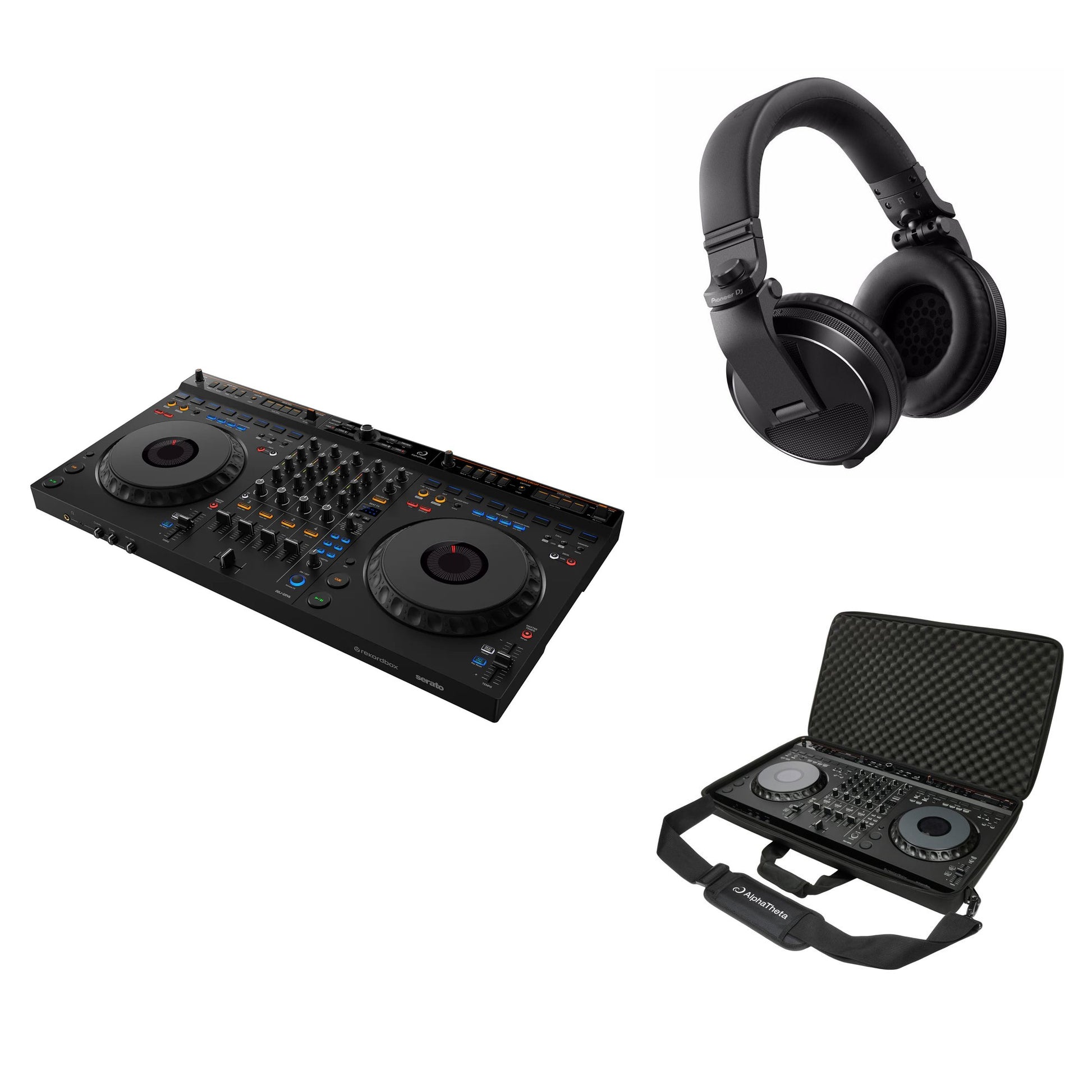 AlphaTheta DDJ-GRV6 Travel Pack for DJ bundles, showing packed DJ gear and accessories in a compact travel case.
