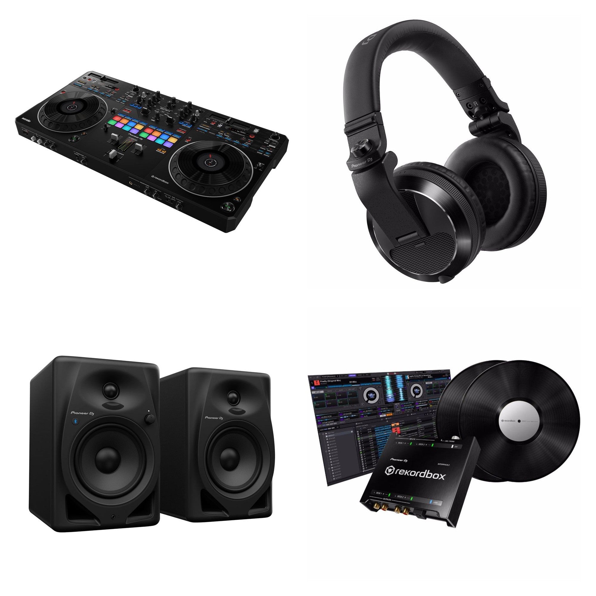 Pioneer DJ DDJ-REV5 Complete Studio DJ bundle with controller, headphones, and accessories for professional mixing.