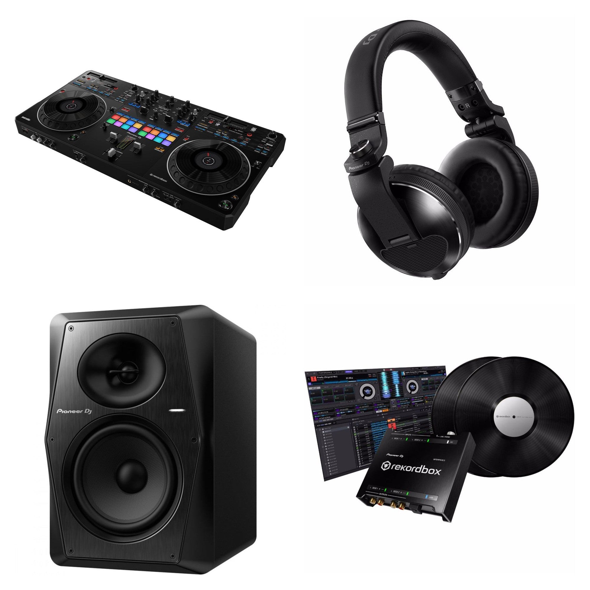 Pioneer DJ DDJ-REV5 Ultimate DJ bundle with controller, headphones, and accessories for professional mixing and performance.