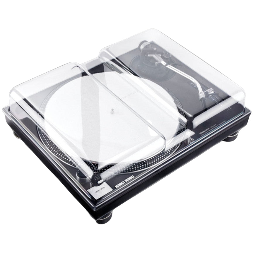Decksaver DJ cover for Technics 1200/1210 and Pioneer PLX-1000 turntables, clear protective plastic shield.