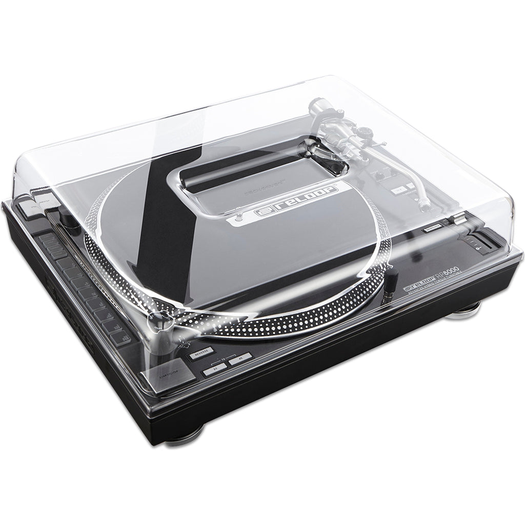 Decksaver Reloop turntable cover, durable DJ cover by Decksaver, showing clear plastic protective design for Reloop turntables.