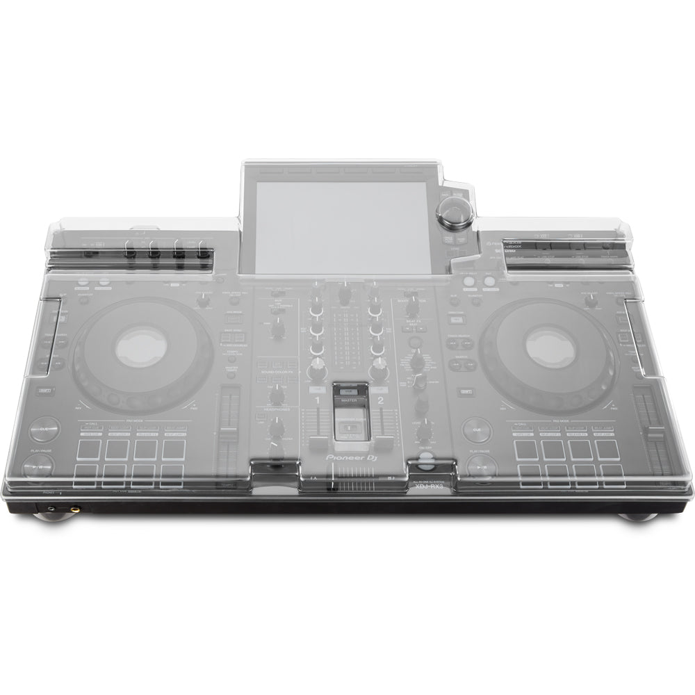 Decksaver Pioneer XDJ-RX3 DJ cover showing a clear protective plastic case with a tilt angle for the Pioneer XDJ-RX3 DJ controller.