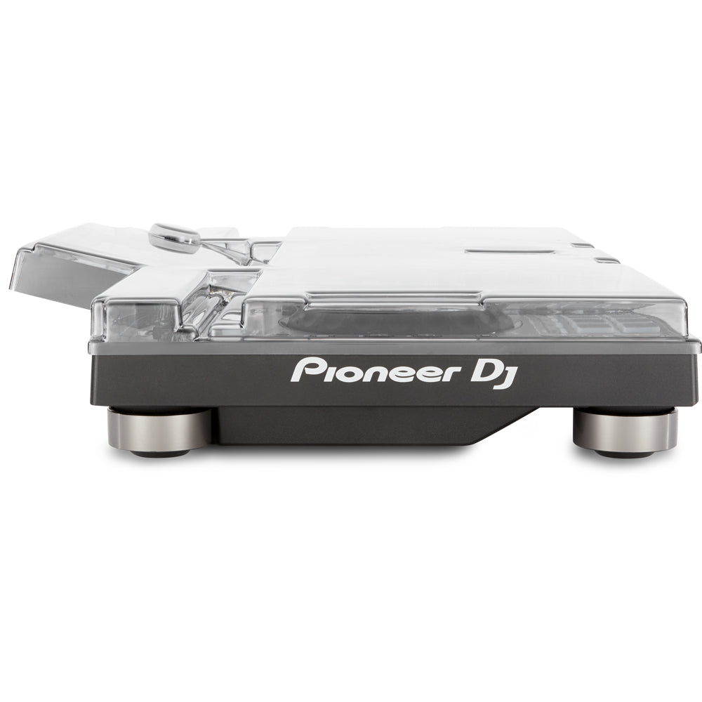 Decksaver Pioneer XDJ-RX3 DJ cover showing the clear, custom-fit protective case with a tilt feature for DJ equipment.