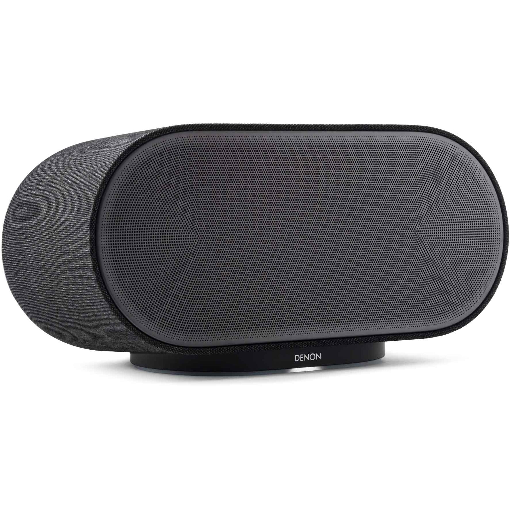 Denon Home 600 wireless speaker in charcoal color, sleek design with control buttons visible on the top.