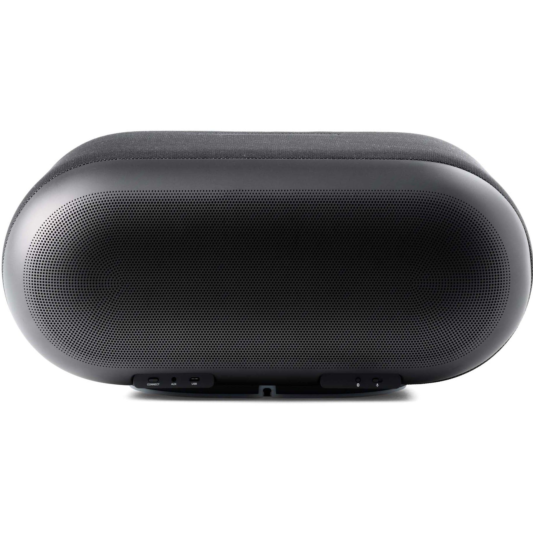 Denon Home 600 wireless speaker in charcoal finish, showing sleek design and front grille with control buttons.