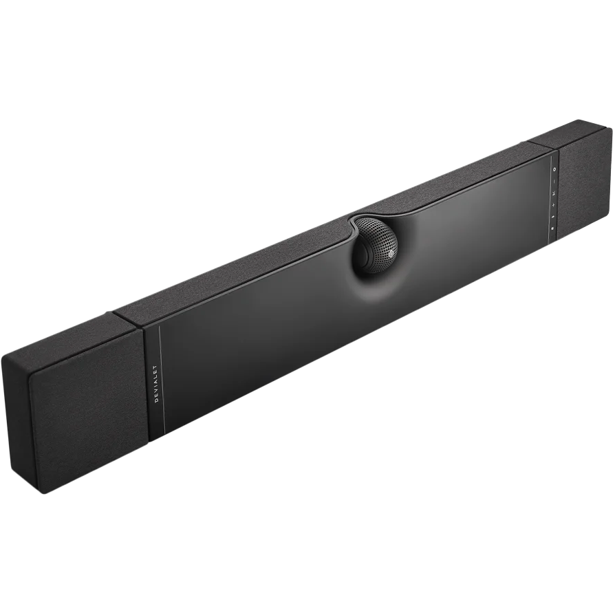Devialet Dione soundbar with sleek design and multiple speaker drivers for immersive TV audio performance.
