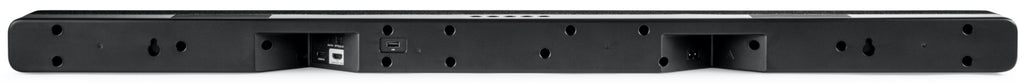 Denon DHT-S517 soundbar with sleek black design and multiple audio ports for enhanced TV sound quality.