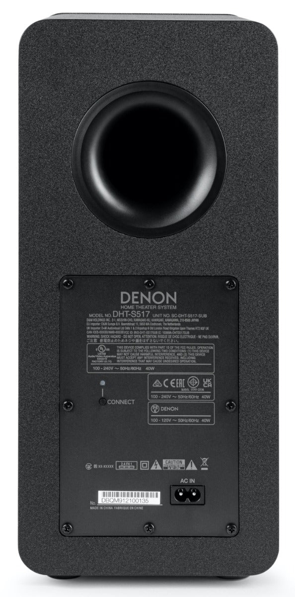 Denon DHT-S517 soundbar with sleek black design and multiple speaker drivers for immersive TV audio.