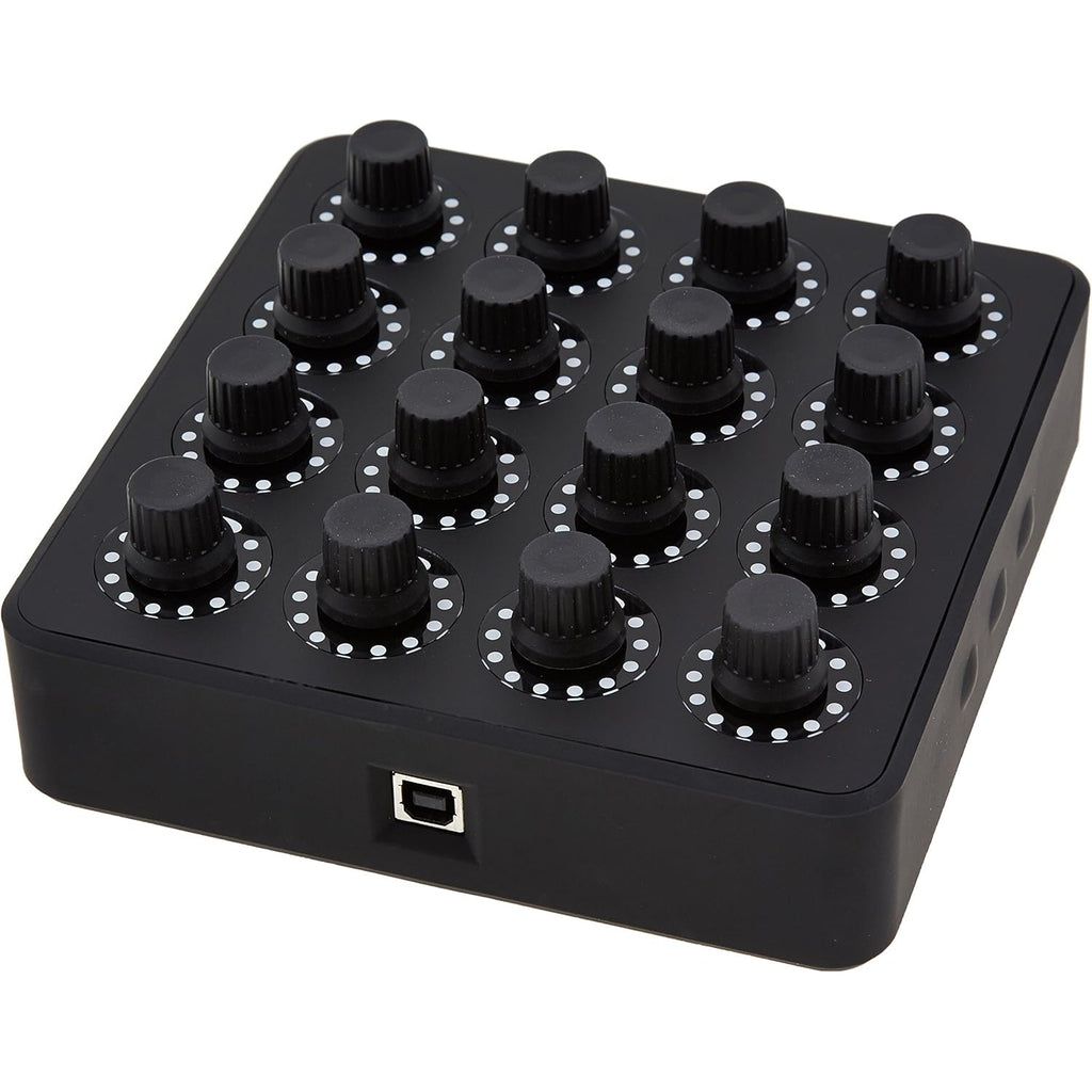 DJ TechTools MIDI Fighter Twister MIDI controller with colorful rotary knobs and buttons for music production and DJing.