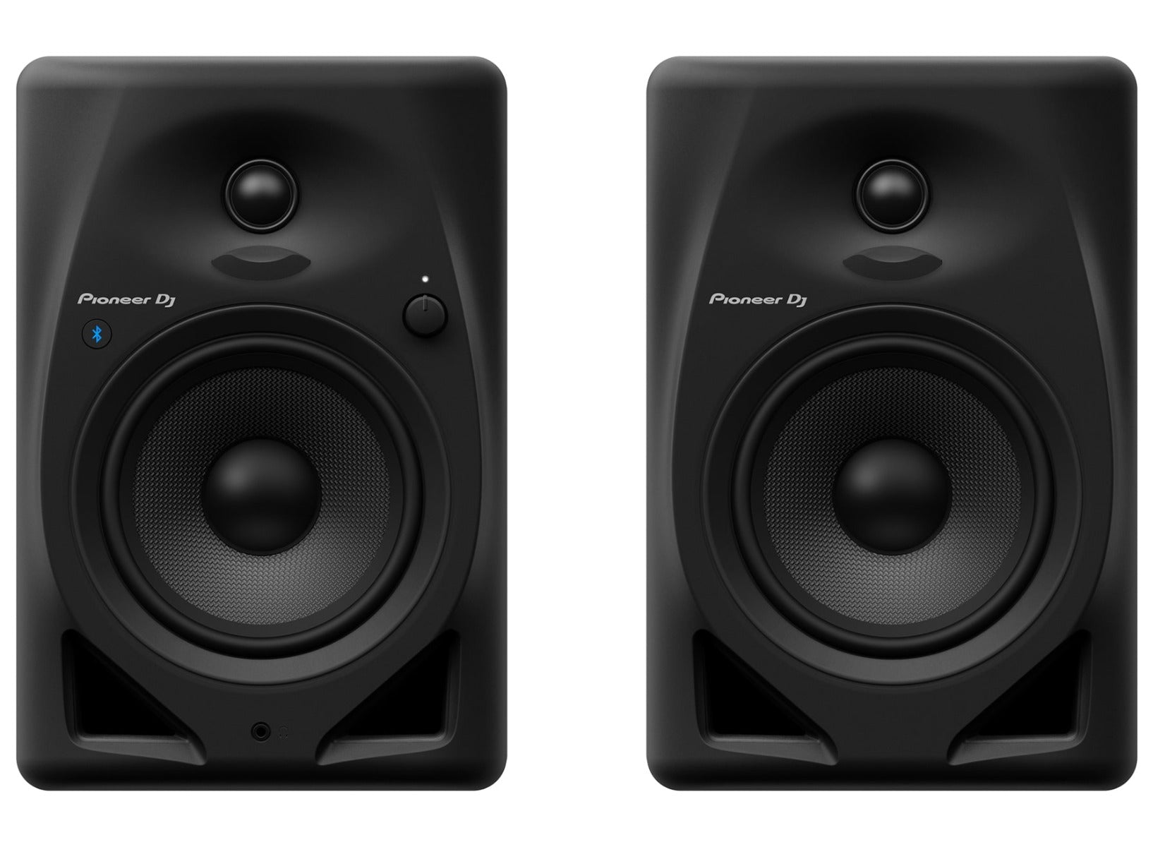 Pioneer DJ DM-50D-BT desktop speakers with black finish, front view showing compact design and speaker grille.