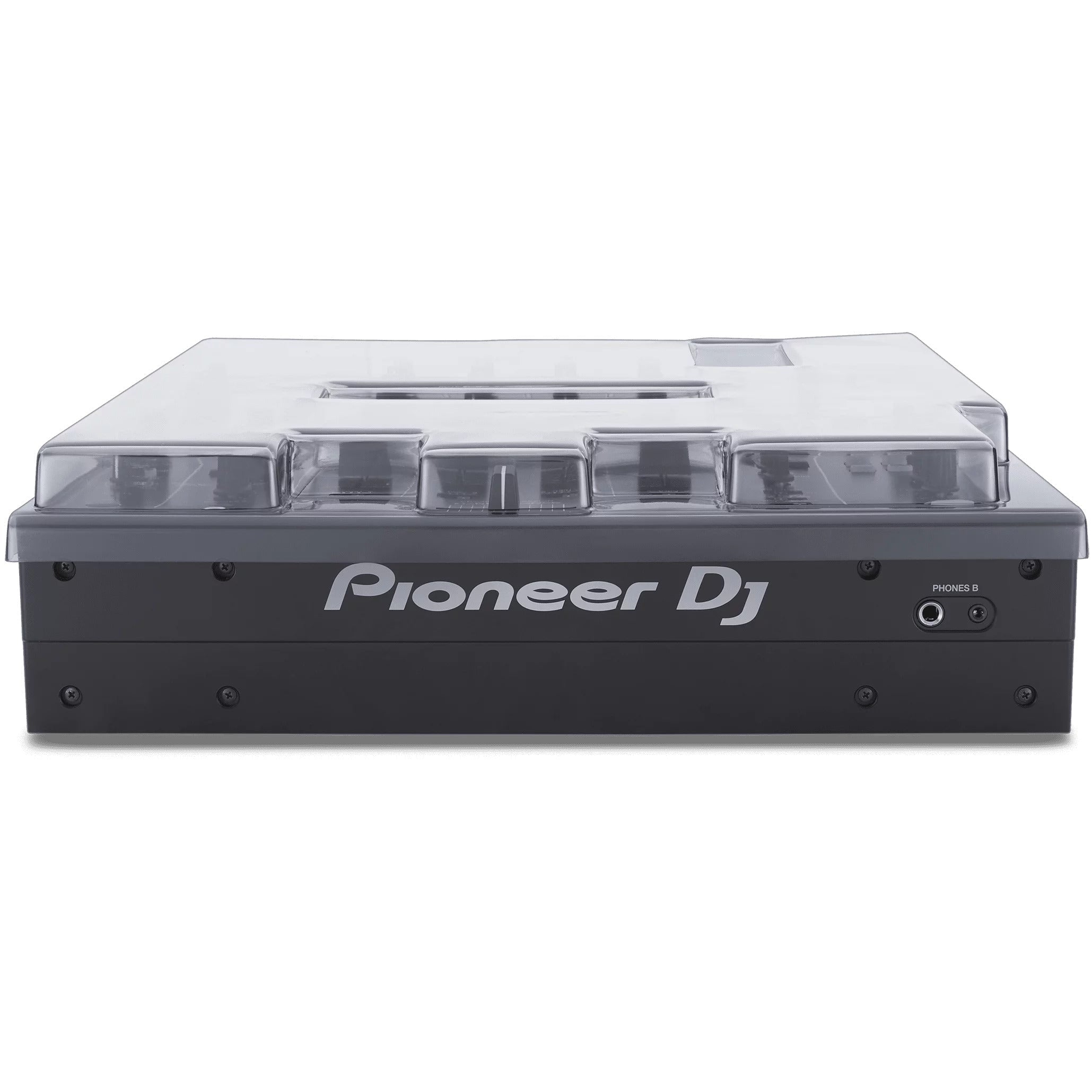 Decksaver Pioneer DJM-A9 cover for DJ mixer, clear protective plastic case, designed by Decksaver for DJ equipment protection.