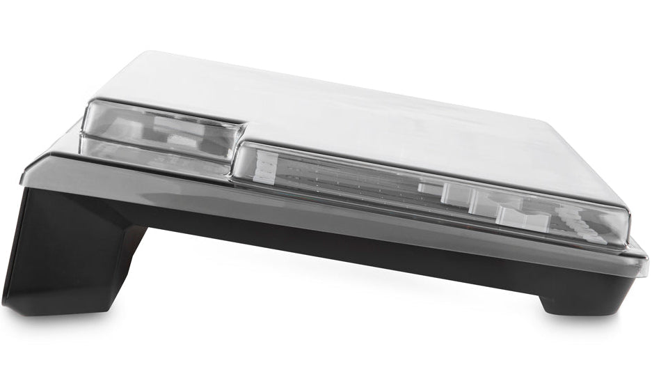 Decksaver Rode Rodecaster Pro cover, slim protective plastic case on side view, designed to shield audio equipment from dust and damage
