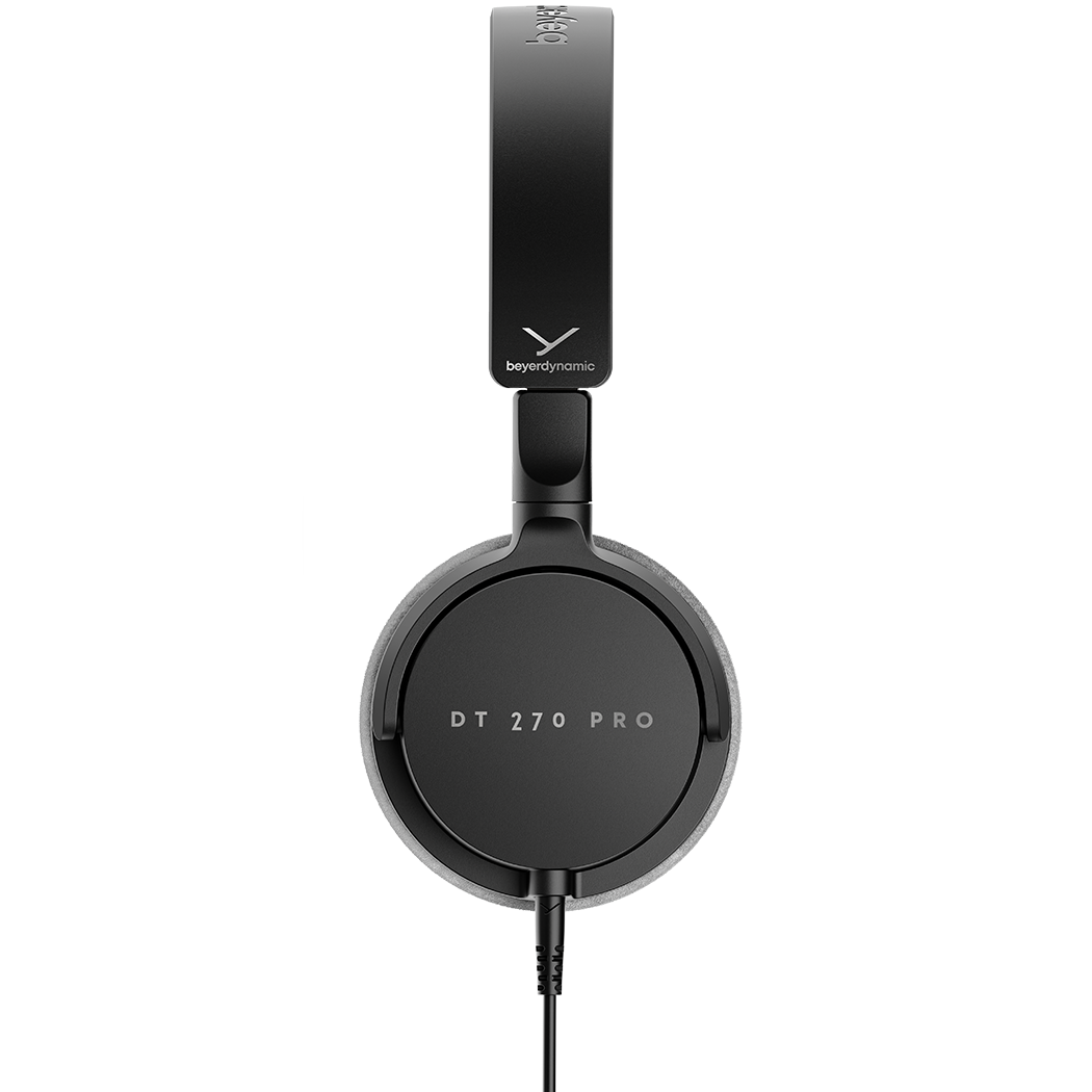 Beyerdynamic DT 270 Pro studio headphones with over-ear design and adjustable headband, shown from side view.